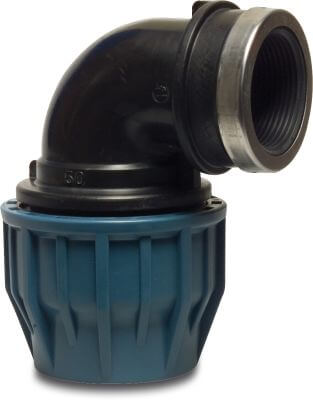 Jason Adaptor elbow 90° PP DVGW/KIWA/WRAS/SVGW compression x female thread black/blue
