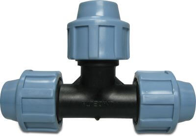 Unidelta T-piece 90° PP DVGW/KIWA/WRAS 16bar compression black/blue
