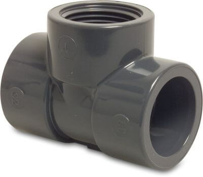 Profec T-piece 90° PVC-U 10 bar glue socket x female thread x glue socket grey
