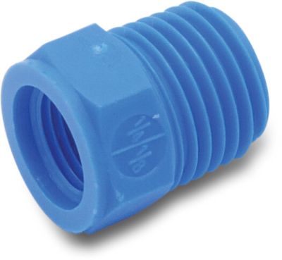 Tefen Nipple socket PA glass fibre reinforced 14bar female thread x male thread blue