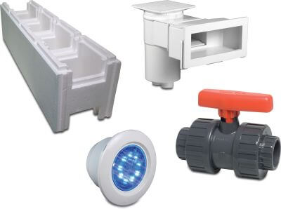 Building brick package incl PVC and white goods for pool