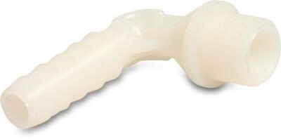 Hose tail elbow 90° PA (nylon) 16 bar male thread x hose tail white