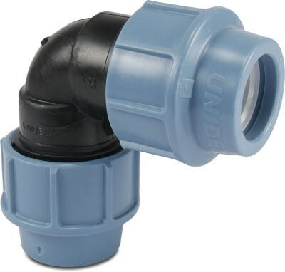 Unidelta Elbow 90° PP DVGW/KIWA/WRAS 16bar compression black/blue