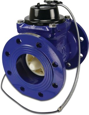 Profec Water meter dry cast iron 10bar DIN flange blue Woltman horizontal with pulse LXLC/FX