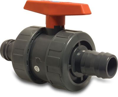 Profec Ball valve PVC-U 10bar hose tail grey