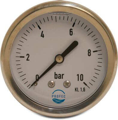 Profec Pressure gauge male thread glycerin filled