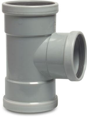 Drainage reducer T-piece 87° PVC-U KOMO/BENOR ring seal grey