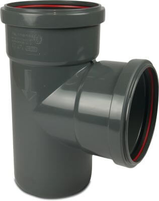 Drainage T-piece 87° PVC-U KOMO/BENOR ring seal x ring seal x spigot grey