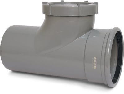 Drainage T-piece for inspection PVC-U KOMO/BENOR ring seal x spigot grey
