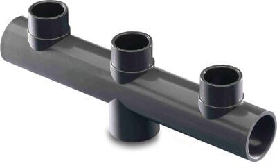 Manifold PVC-U glue socket x glue socket/glue spigot x glue socket grey