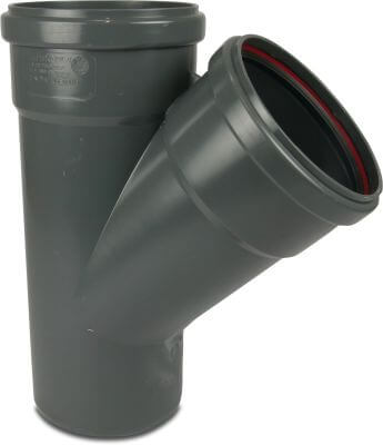 Drainage T-piece 45° PVC-U KOMO/BENOR ring seal x ring seal x spigot grey