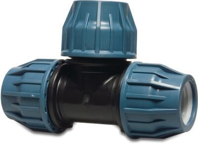 Jason T-piece 90° PP DVGW/KIWA/WRAS/SVGW 16bar compression black/blue