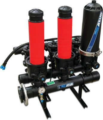 Azud Inline helix filter fibreglass reinforced nylon 10 bar flange black