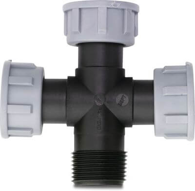 Tavlit Swivel cross 90° PP 10bar female thread x female thread x female thread x male thread with O-ring