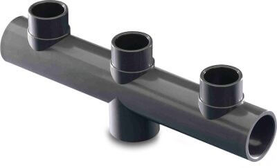 Manifold PVC-U glue socket x glue socket/glue spigot x glue socket grey