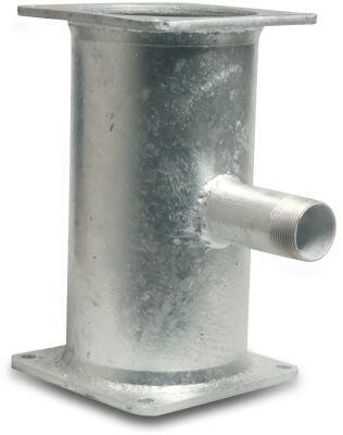 T-piece 90° steel square flange x male thread x square flange