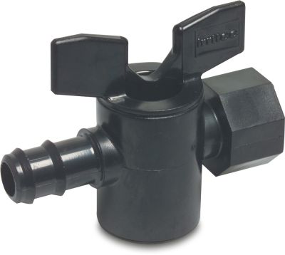 Plug valve PP 6bar barbed x female thread black