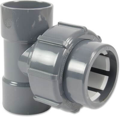 Adaptor T-piece 90° PVC-U 4bar glue socket x compression x glue socket grey