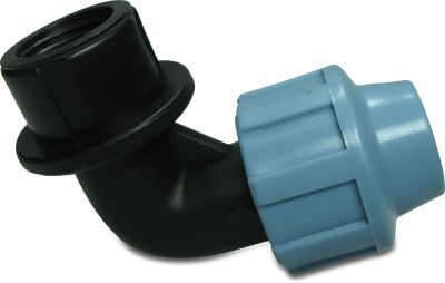 Unidelta Adaptor elbow 90° PP DVGW/KIWA/WRAS 16 bar compression x female thread black/blue