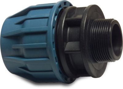 Jason Adaptor bush PP DVGW/KIWA/WRAS/SVGW 16bar compression x male thread black/blue