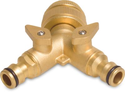 Profec Click connector Y-piece brass female threaded nut x male click x male click with ball valve