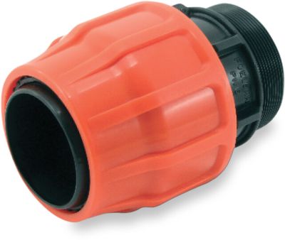 Adaptor socket PP compression x male thread black/orange Layflat