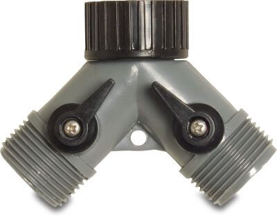 Flotide 2-way valve PVC-U female threaded nut x male thread x male thread grey