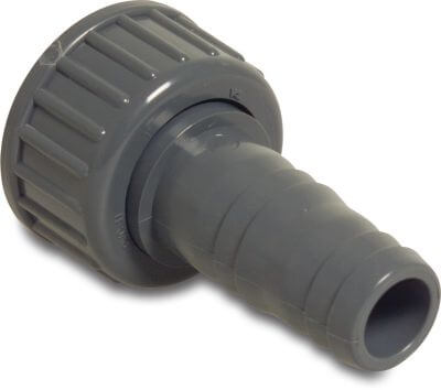 Profec Hose tail 2/3 union adaptor PVC-U 10bar female threaded nut x hose tail grey