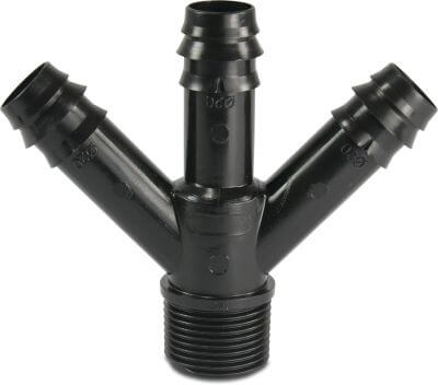 3-way distributor POM 4 bar barbed x male thread black