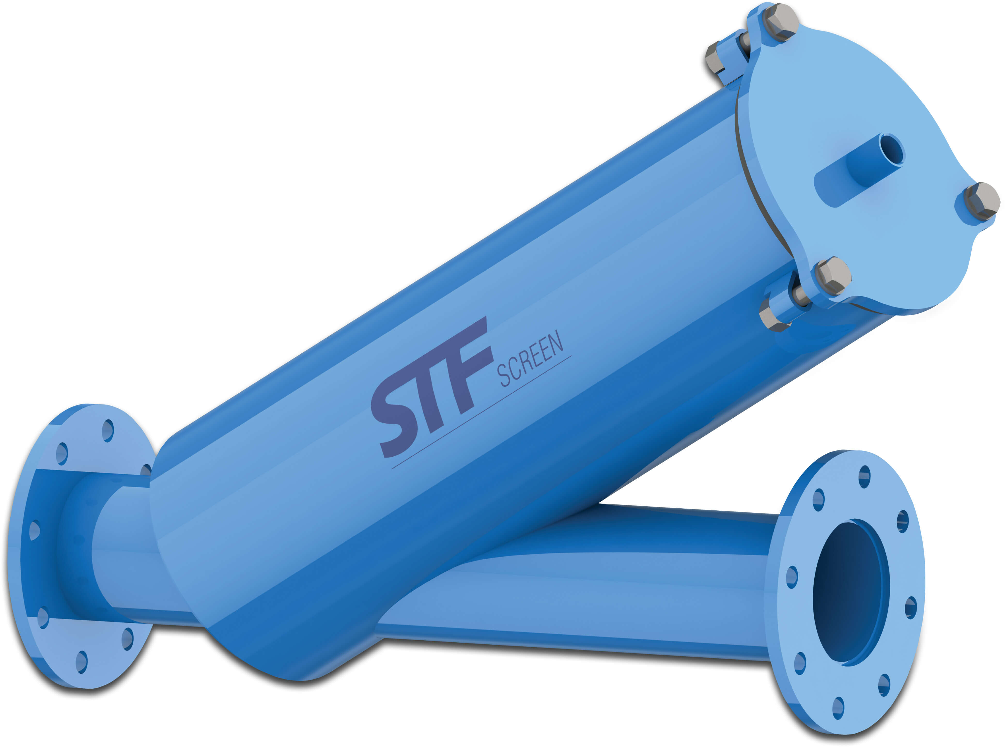 STF Inline filter carbon steel ST37.2 epoxy coating 4" flange 10bar 120micron 2 mm DN100 stainless steel gauze blue type FY-4-220