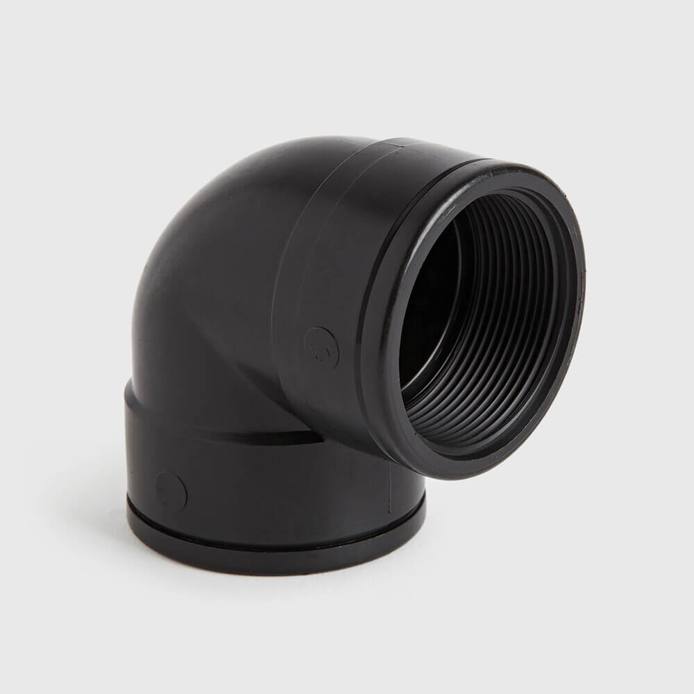 Knie 90° PP 1" binnendraad 10bar zwart