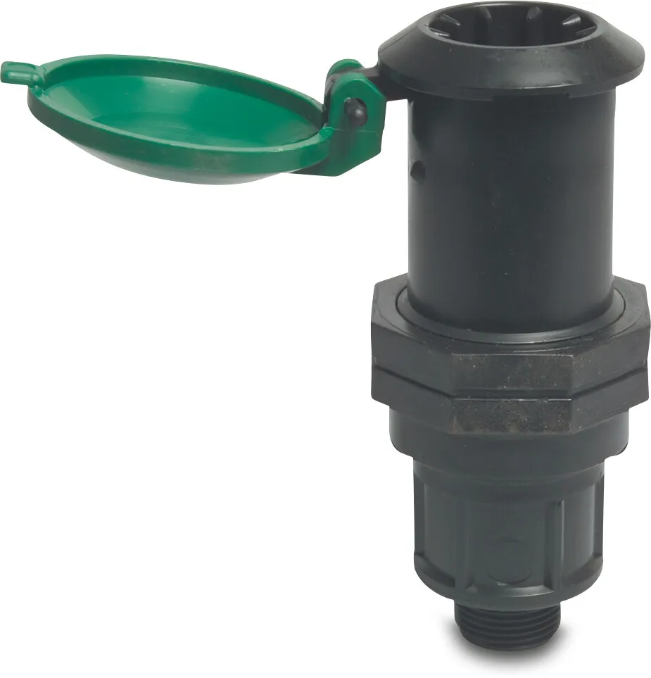 Riser valve PP 1" male thread 8bar black/green