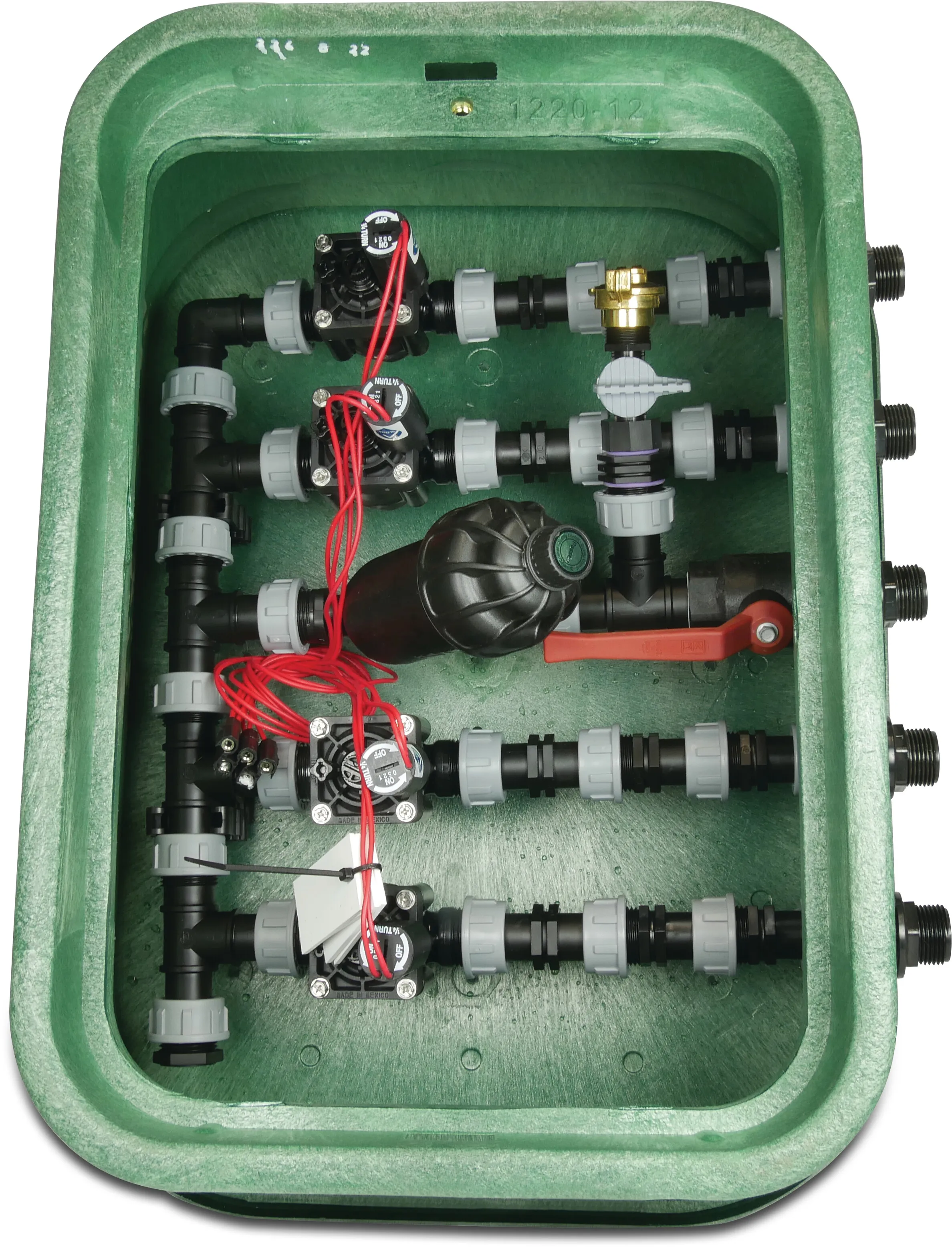 Hunter Montierter Ventilkasten rechteckig mit Filter HDPE 1" Außengewinde Grün Typ 4 Ventile