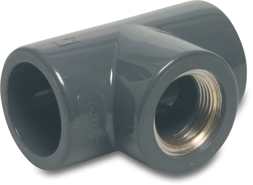 Profec T-stykke 90° PVC-U/messing 32 mm x 1/2" x 32 mm limmuffe x indvendig gevind x limmuffe 16bar grå