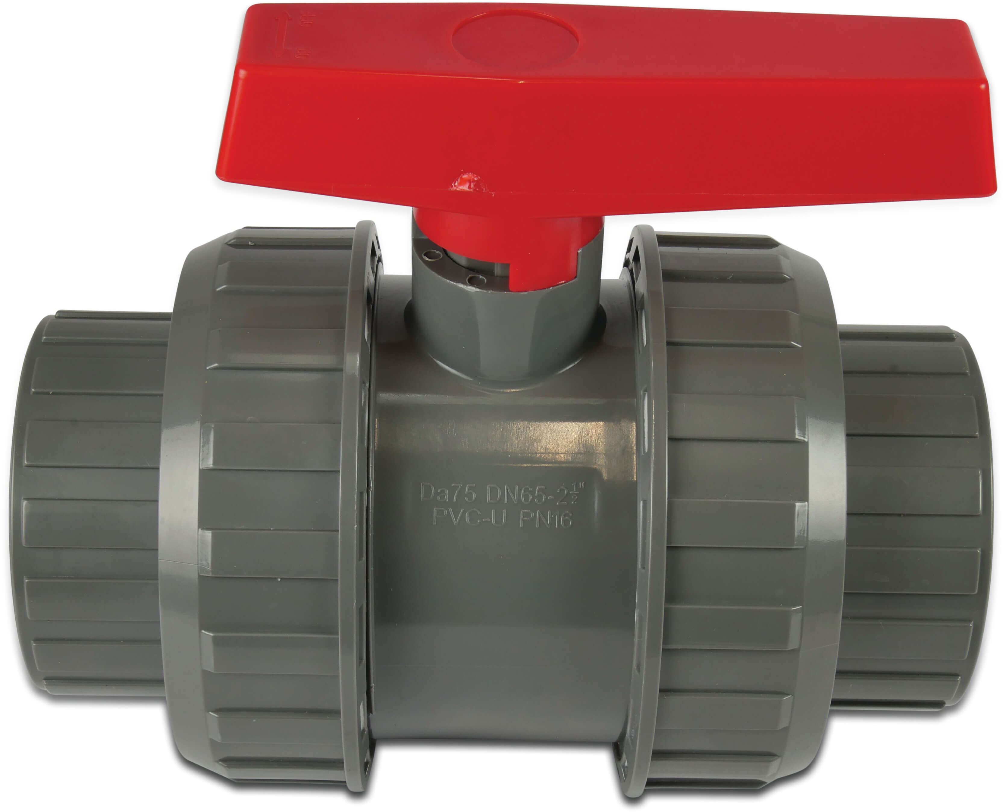 Ball valve PVC-U 75 mm glue socket for STP with red handle