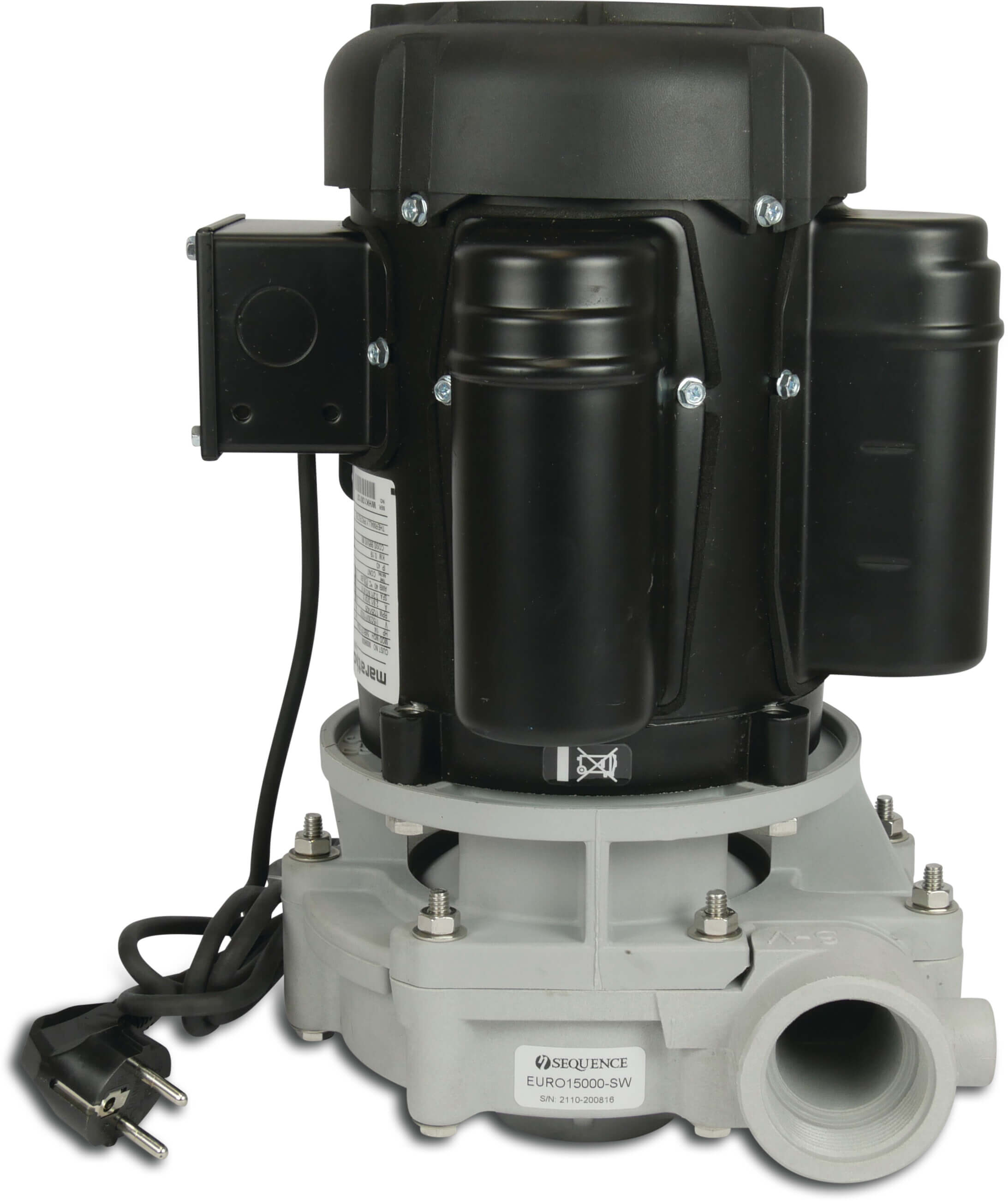 Centrifugal pump PP DN50 x 1 1/2" x DN40 x 1 1/2" female thread 0,75A 230VAC black/white type Sequence EURO12000-SW