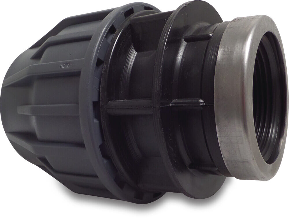 Jasonflex Overgangsmuffe PP 63 mm x 2" spænd x indvendig gevind 16bar grå/sort