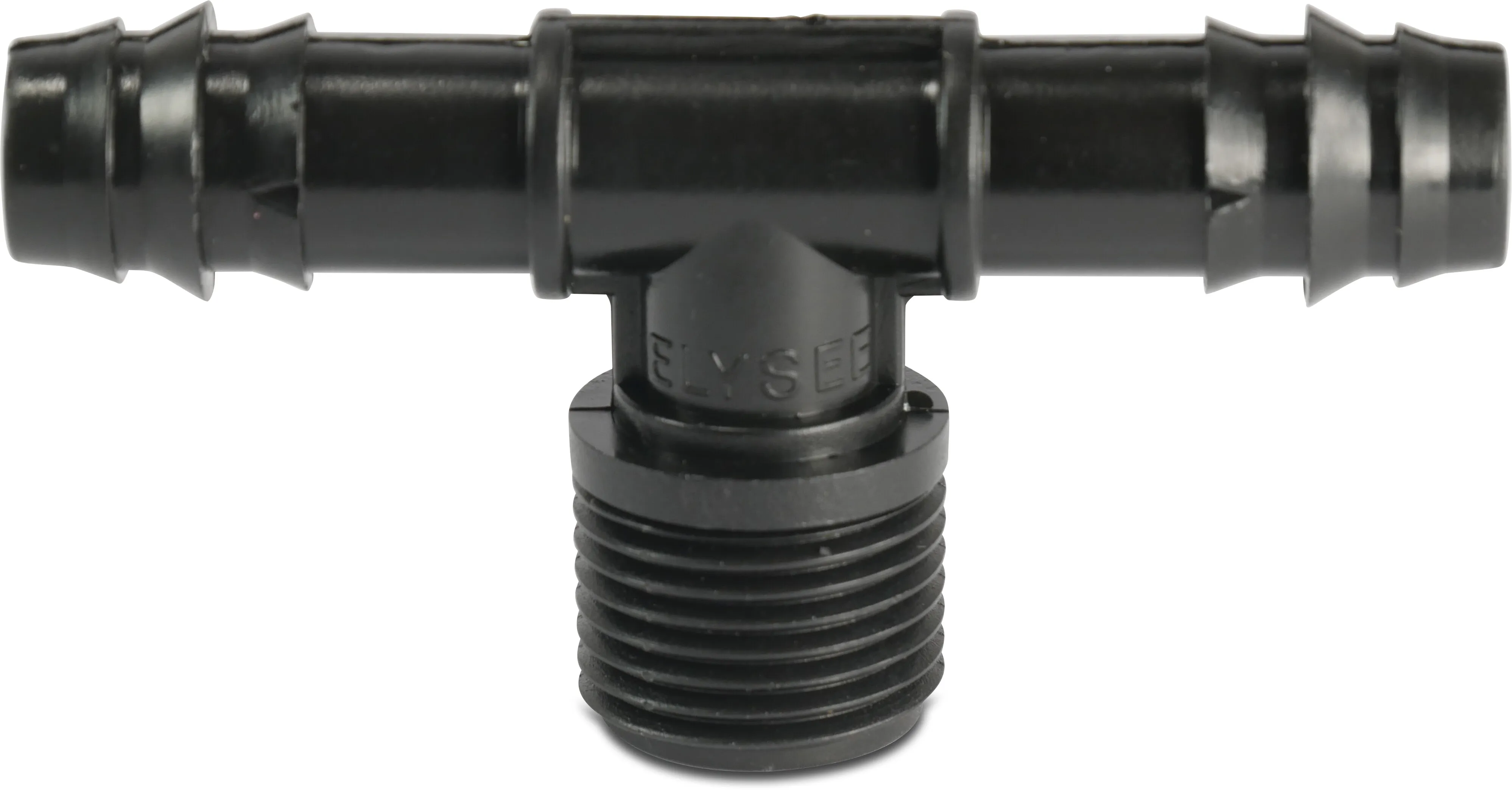 T-piece 90° POM 4 bar barbed x male thread x barbed black