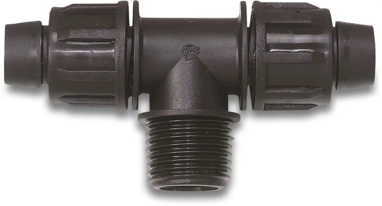 Tavlit T-Stück 90° PP 16/17 mm x 16/17 mm x 1/2" Tape x Tape x Außengewinde 8bar