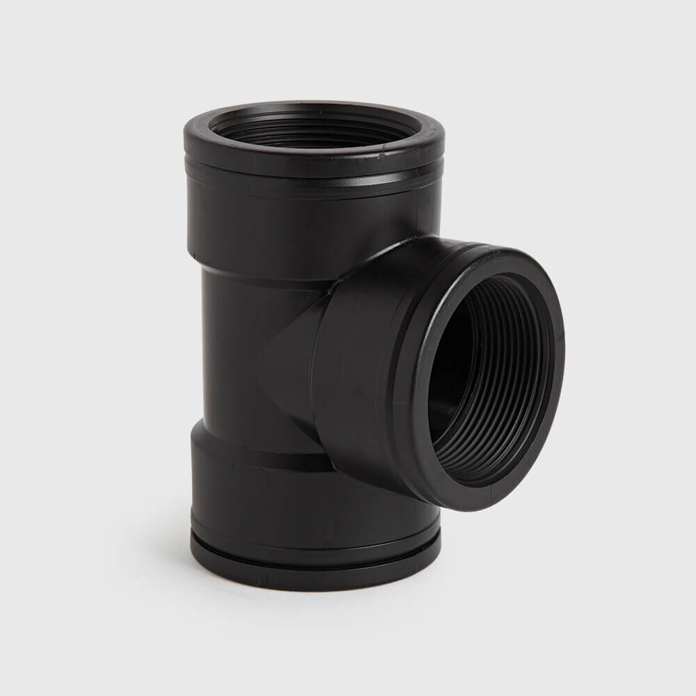 T-stuk 90° PP 3" binnendraad 6bar zwart