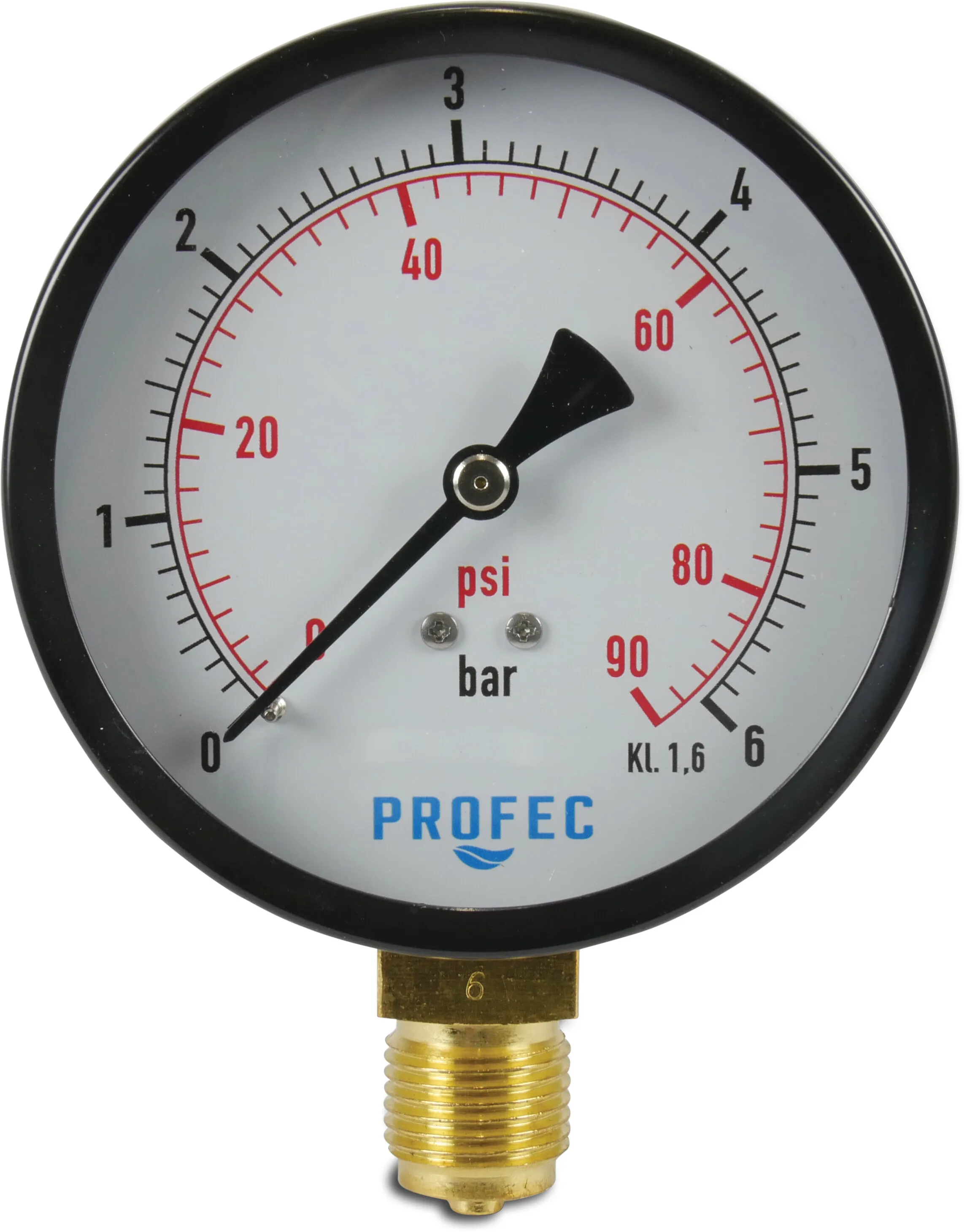 Profec Pressure gauge 100 mm male thread 0 - 16bar black type dry bottom connection 1/2"