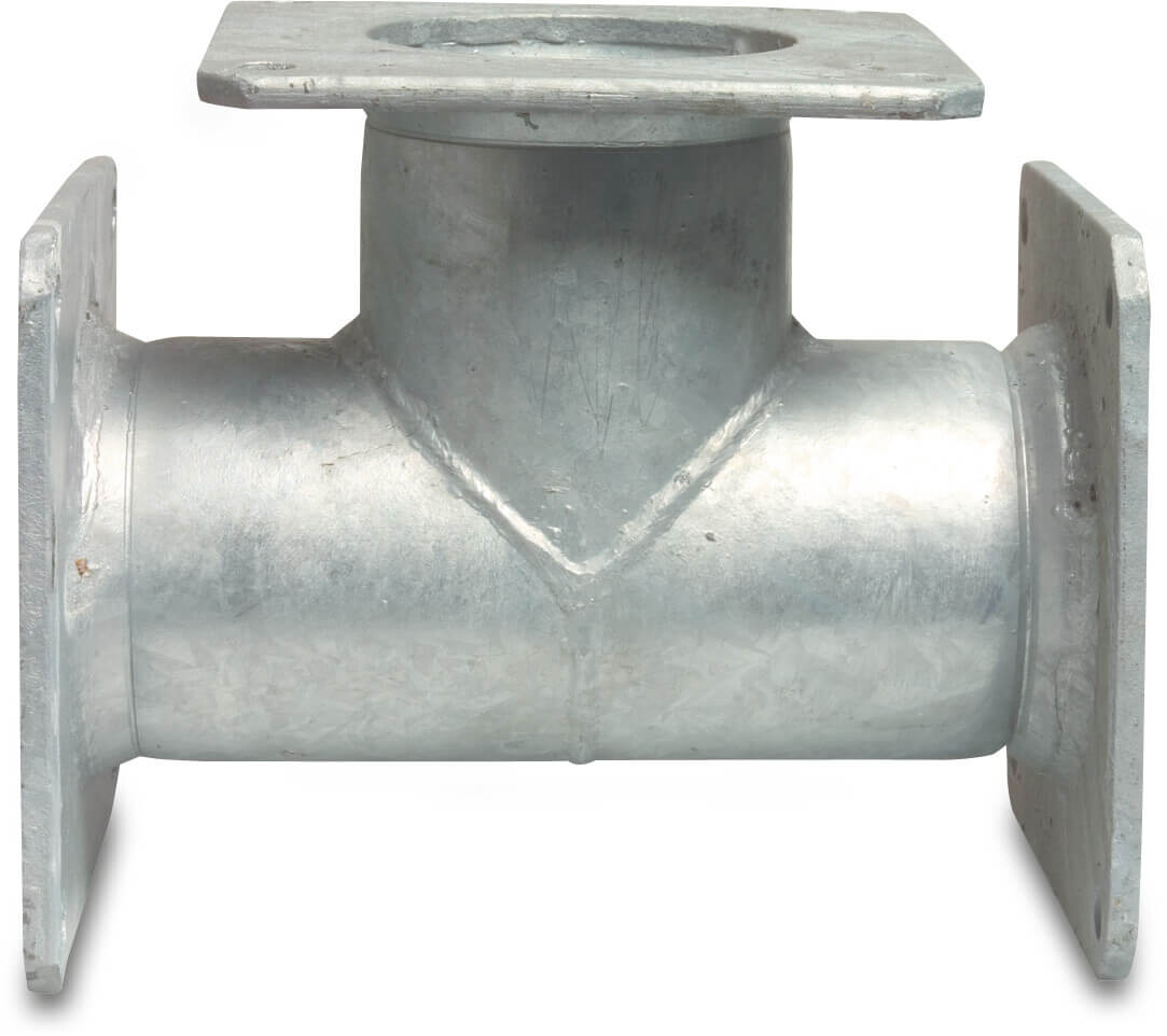 T-stykke 90° stål galvaniseret 6" firkantet flange