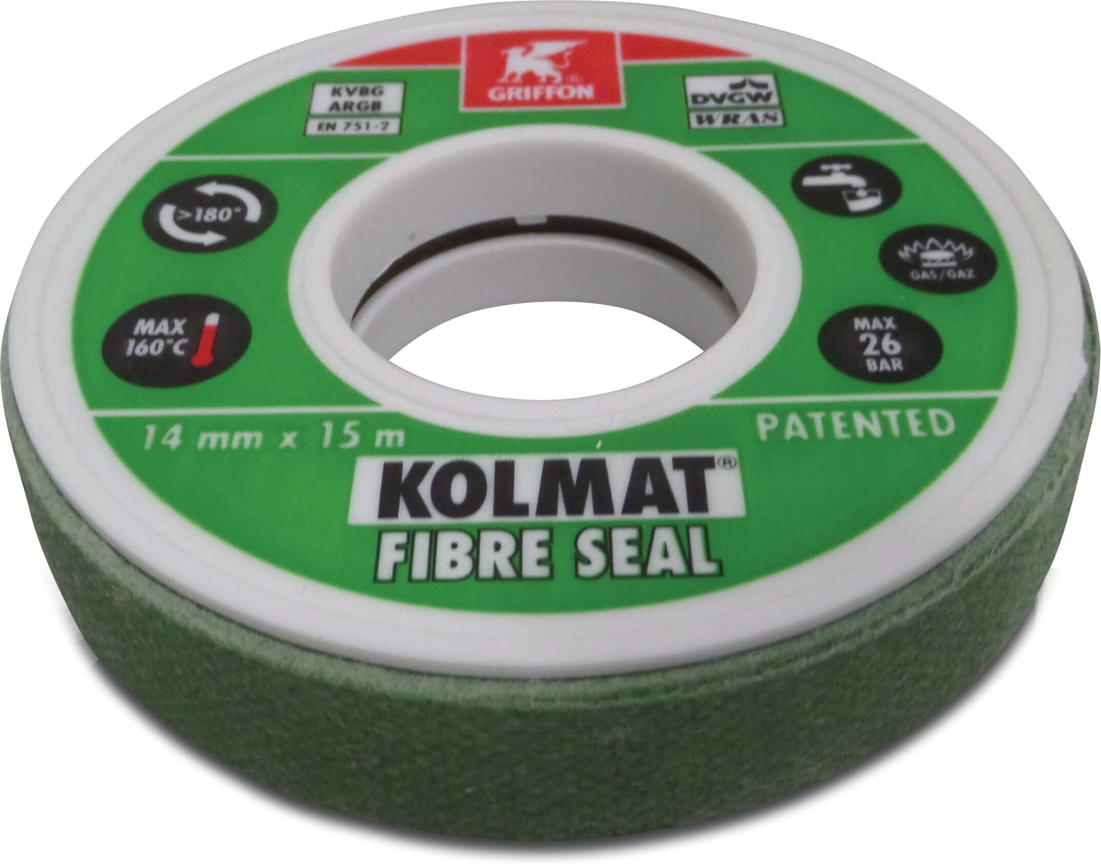 Griffon Fibre seal 12 mm green 15m DVGW/GASTEC/WRAS type Kolmat label NL/FR