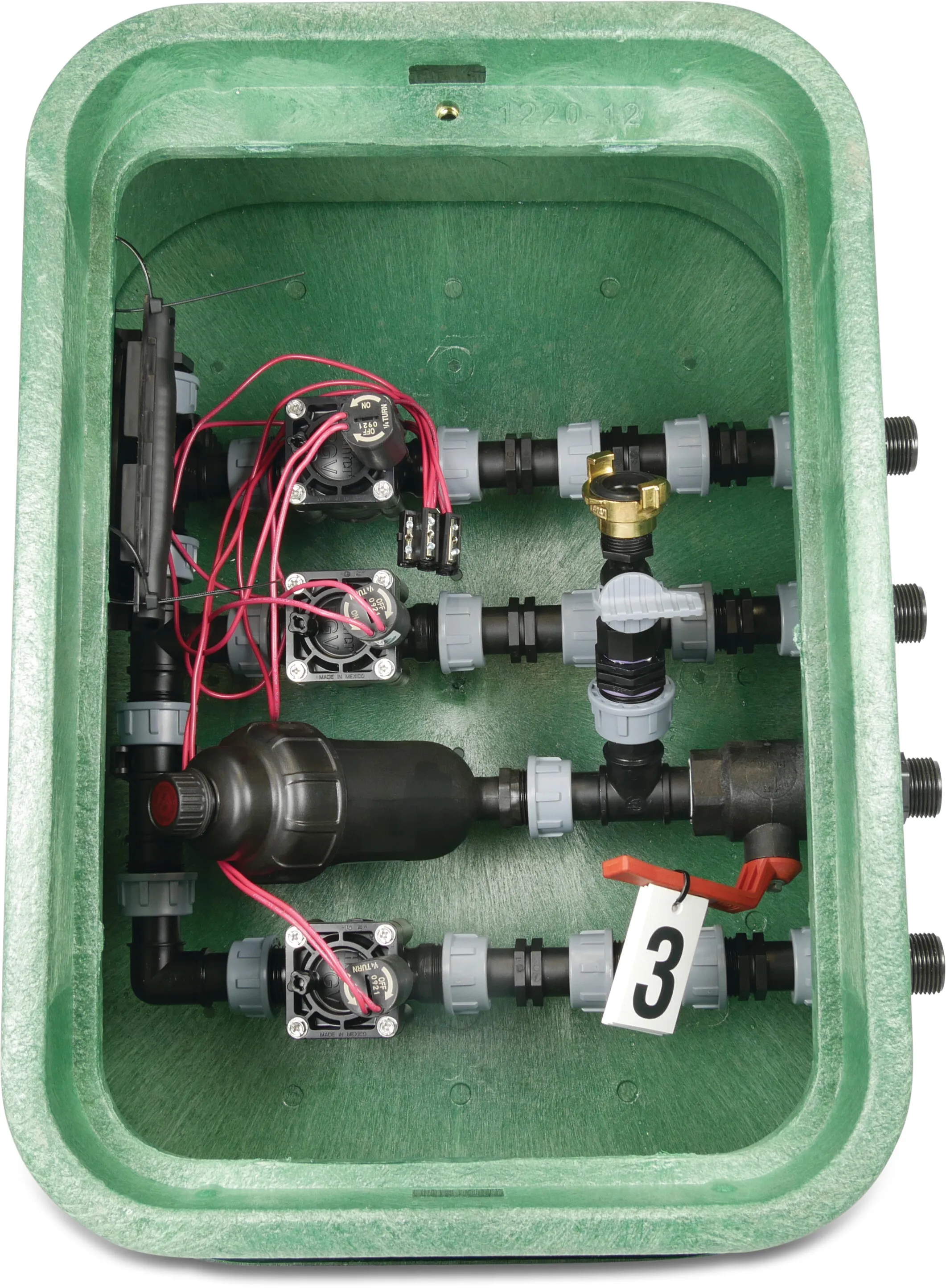 Hunter Montierter Ventilkasten rechteckig mit Filter HDPE 1" Außengewinde Grün Typ 3 Ventile