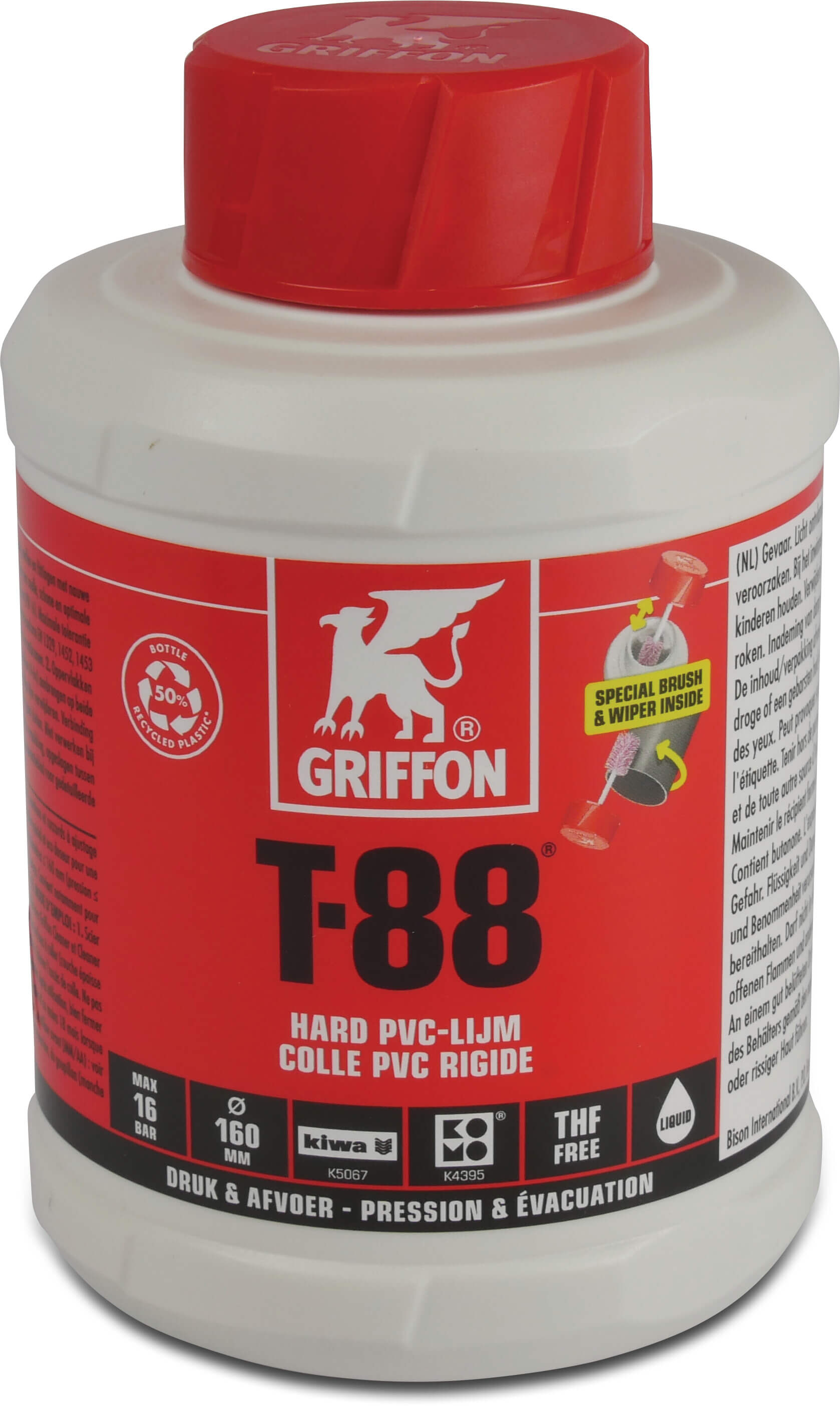 Griffon Colle pour PVC 0,1ltr avec brosse KIWA type T-88 étiquette NL/FR