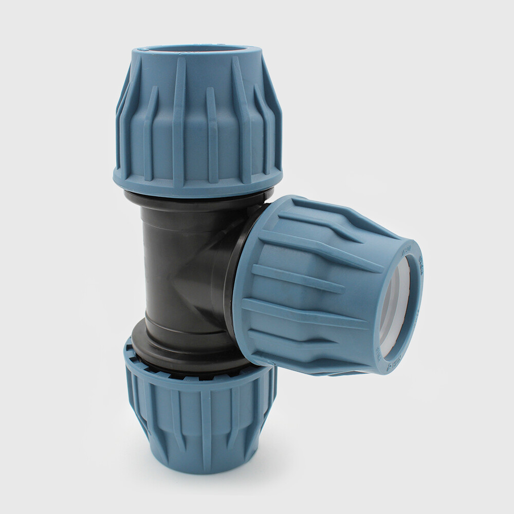 Jason T-piece 90° PP 40 mm compression 16bar black/blue DVGW/KIWA/WRAS/SVGW