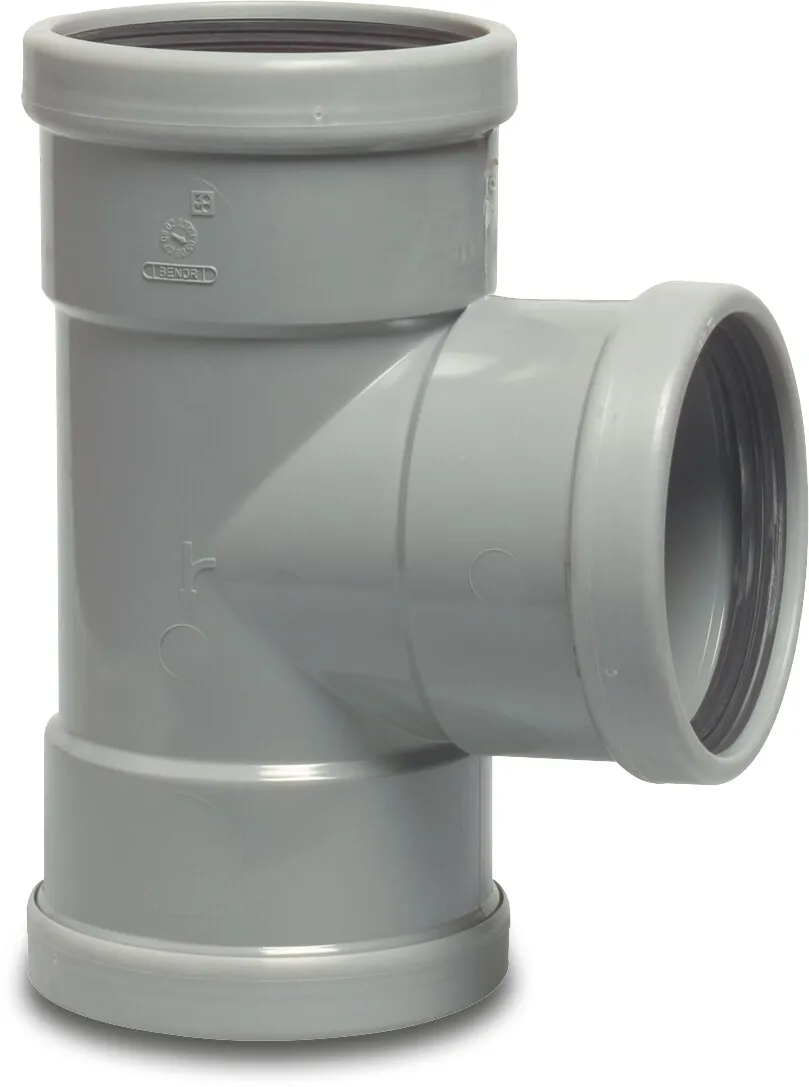 T à 90° PVC-U 400 mm SN4 manchette gris KOMO/BENOR