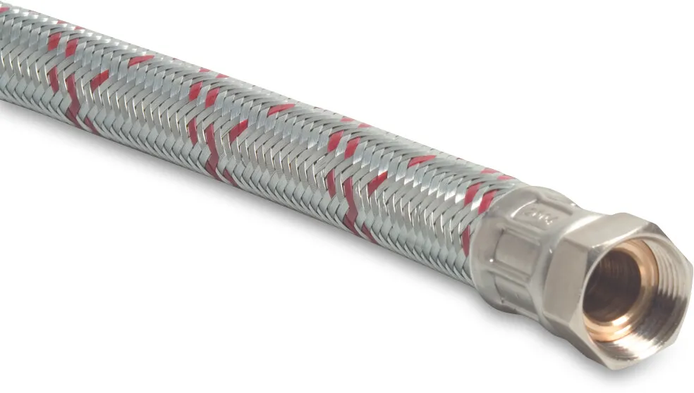 Braided hose galvanised steel DVGW/KIWA 8 bar male thread x female threaded nut stainless steel type straight