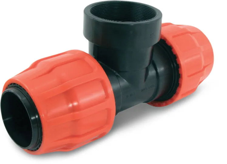 T-piece 90° PP 76 mm x 3" x 76 mm compression x female thread x compression 6bar type Layflat