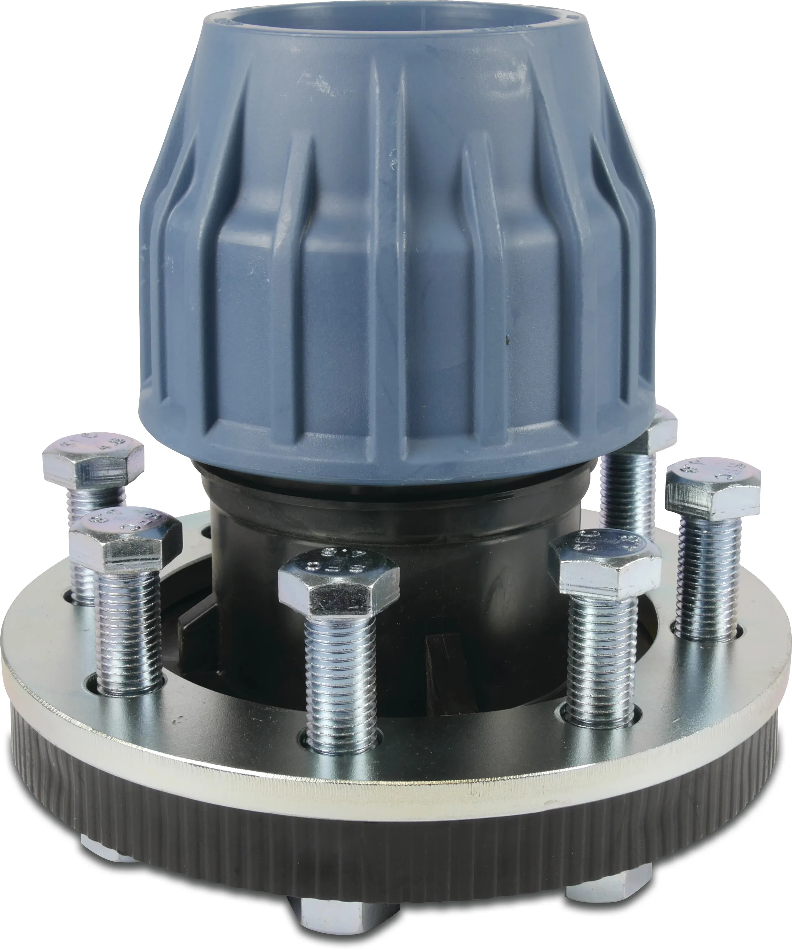 Jason Kupplung PP DN65 x 3" x 75 mm DIN Flansch x Klemm 16bar DN65 Schwarz/Blau PN16 DVGW/KIWA/WRAS/SVGW Typ EZ